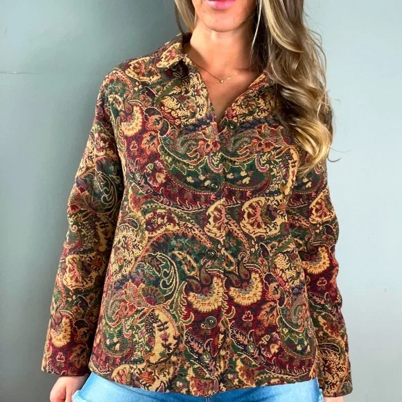 Vintage Paisley Jacquard Tapestry Jacket Coat with Pockets - Picture 2 of 8